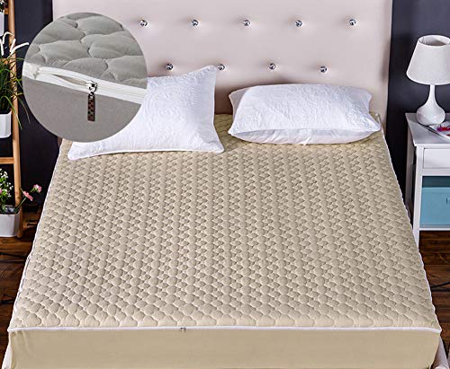 Liveinu Coprimaterasso con 360 Gradi Chiusura a Cerniera Fleece Trapuntato Complesso Proteggere Lenzuolo Proteggi Materasso Anallergico, Antiacari Copri Materassi Cammello 120x200cm