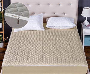 Liveinu Coprimaterasso con 360 Gradi Chiusura a Cerniera Fleece Trapuntato Complesso Proteggere Lenzuolo Proteggi Materasso Anallergico, Antiacari Copri Materassi Cammello 120x200cm