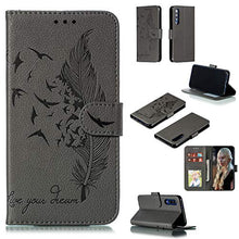 Robinsoni Custodia Compatibile con Xiaomi 9 SE Case Portafoglio Cover Libro Case Piuma Stampato Pelle PU Antiurto Case Wallet Taccuino Cover Libretto Cartone Animato Case Folio Flip Cover Grigio