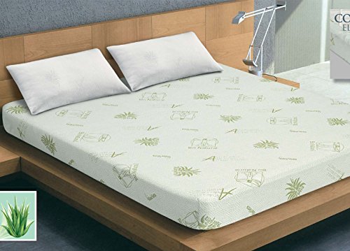 BiancheriaWeb Coprimaterasso Imbottito Elasticizzato Anallergico Federe Cuscino Letto Made Italy Matrimoniale Aloe