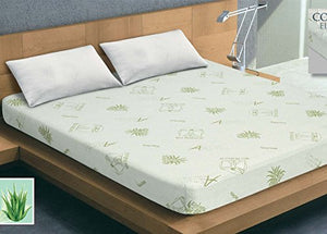 BiancheriaWeb Coprimaterasso Imbottito Elasticizzato Anallergico Federe Cuscino Letto Made Italy Matrimoniale Aloe
