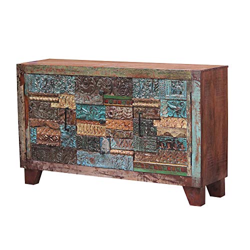 Casa Moro | Cassettiera indiana Ramina 150 x 40 x 90 cm (L x P x A) con parte frontale intagliata a mano nel design puzzle & Shabby Chic - Credenza in legno massiccio Mango | CAC21501320