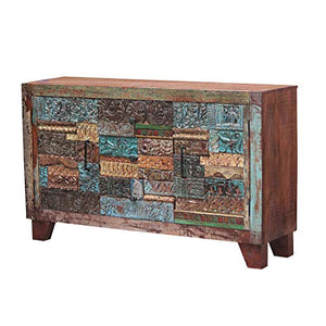 Casa Moro | Cassettiera indiana Ramina 150 x 40 x 90 cm (L x P x A) con parte frontale intagliata a mano nel design puzzle & Shabby Chic - Credenza in legno massiccio Mango | CAC21501320