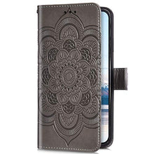 URFEDA Pelle Libretto Custodia Compatibile con Galaxy A11 Cover Libretto Portafoglio 3D Girasole Fiore Di Mandala Case Antiurto Cover Silicone Morbido Custodia Magnetico Taccuino Flip Custodia Grigio