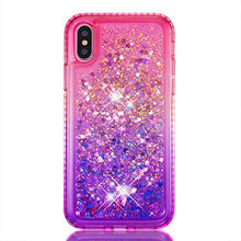 CrazyLemon Custodia per iPhone X/iPhone Xs, sabbie mobili scintillanti lucide e custodia per telefono in TPU in silicone morbido con design pieno di strass per le donne - Rosa + Viola