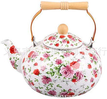 shh Bollitore Smaltato Semplice e Creativo 3,8 l Pentola Smaltata con Manico in Legno con Fiori