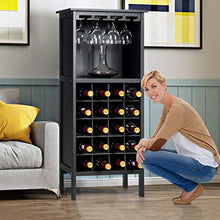 Goplus Cantinetta Scaffale Portabottiglie di Vino con Porta Calici per 28 Bottiglie e 12 Calici, in Legno di Pino Resistente all’umidità,96x25x42cm (Nero)