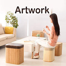 MAHFEI-Cestini Portaoggetti Bauletto Portaoggetti in bambù Sgabello Tessitura A Mano Bello E Raffinato Cuscino in PU Flip Cover Forte capacità Portante Camera da Letto