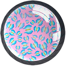 Farfalle Blu Su Sfondo Rosa Pomelli per Porta Set di 4 Pomelli per Mobili Manopole per Cassetti Cucina Armadio Vetro
