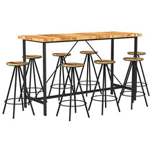 Goliraya Set da Bar 9 pz Industriale Vintage in Legno Massello di Acacia e Acciaio,Set Tavolo e 8 Sgabelli da Bar,Tavolo e Sedie da Bar Vintage Industriale,Tavolo e Sedie da Cucina/Bar Alti
