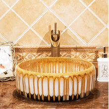 Jgophu - Lavabo da appoggio in porcellana artificiale, rotondo, in ceramica, ciotole decorative in ceramica marrone smaltato