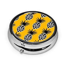 Scatola rotonda per medicina portatile, mini pillole in metallo, dispenser per pillole, borsa da tasca, regalo, ananas giallo