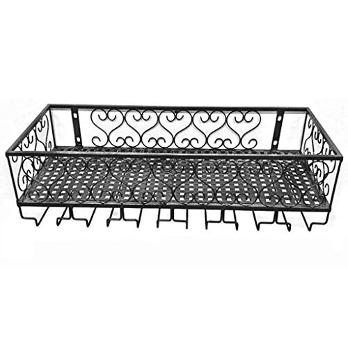 Cucina Industriale Mensola Vino con Supporto di Vetro, a Parete Wine Bottle Holder Metallo, Hanging Rack Calici Bagagli, Wine Rack for Bar/Cucina/gabinetto, Nero/Commerciali Cantine Club