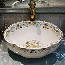 Jgophu - Lavabo da appoggio in ceramica stile vintage, stile vintage, con motivo a fiori