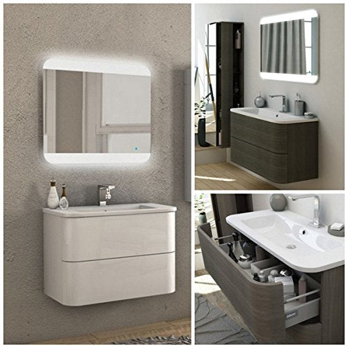 Bagno Italia Mobile arredo bagno 80 cm 2 cassetti lavabo mineralmarmo bianco rovere soft arredi I