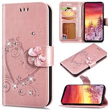Saceebe Compatibile con Huawei Honor 6 Custodia pelle Cover a libro Portafoglio Flip Case [Custodia in pelle goffrata Love con cordino] Farfalla diamante Anteriore e posteriore Cover,oro rosa