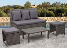 Mendler Divano sofà 2 posti da Esterno HWC-G16 polyrattan Nero Cuscino Grigio Chiaro