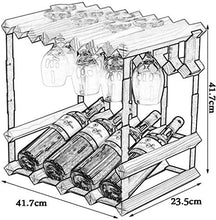 NYDZDM - Portabottiglie da cucina autoportante per bottiglie di vino, in legno di pino, 4 bottiglie da appendere per bicchieri da vino, supporto in metallo, acciaio, legno, portabottiglie, bianco