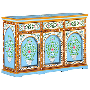 vidaXL Credenza Dipinta a Mano 120x35x76 cm in Legno Massello di Mango