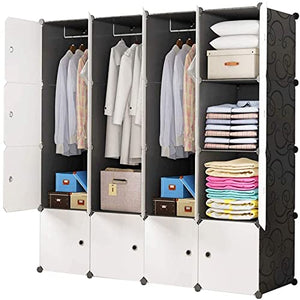 BRIAN & DANY Armadio Portatile con 16 Cubi, Scaffale Componibile con Ante, Guardaroba Organizzatore Economico, stanzino Combinato in Plastica, 148 x 47 x 148 cm