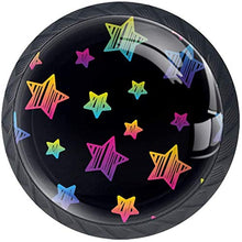 Motivo a stelle colorate Bling nero Pomelli per Porta Set di 4 Pomelli per Mobili Manopole per Cassetti Cucina Armadio Vetro