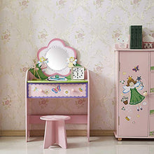DD&QG Arte del Legno Bambini Principessa Vanity Toeletta da Trucco con Specchio E Sgabello,Bambini Specchiera Tavolo Cosmetici con Cassetti,per Le Bambine Miglior Regalo-Rosa 58x33x94cm(23x13x37inch)