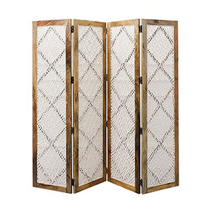 Room Screen Even Divisorio per Soggiorno Mobile con Schermo Pieghevole in Pizzo Intrecciato Naturale, Privacy con Schermo Pieghevole Diamond Diamond, Parete divisoria a 4 Pannelli