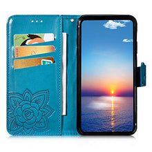 Saceebe Compatibile con Xiaomi Redmi 5 plus Custodia pelle Cover a libro Portafoglio Flip Case [Custodia in pelle goffrata con fiori e farfalle con cordino] anteriore e posteriore Bumper Case,blu