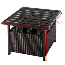 DREAMADE Tavolino in Rattan da Giardino con Foro per Ombrellone, Tavolo di Vimini da Esterno, Tavolino in Resina con Telaio in Acciaio, Marrone Scuro