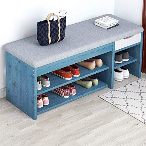 YANG Legno 2 Livello Scarpe Rack di stoccaggio Petto Change Scarpe Panca poggiapiedi Imbottito Guardaroba Dressing Table Sgabello ottomano Carico Massimo 250kg, 70X24X44CM (Color : Blue)