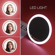 Specchio Cosmetico con Specchio per Trucco da 4 Pollici con Luci, Specchio Cosmetico Professionale da Viaggio, Specchio Tascabile Multifunzione con Base di Ricarica Wireless per iOS E Andriod P (Red)