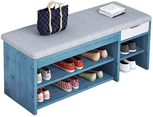 YANG Legno Bagagli Petto Shoe Rack Cambio di Scarpe Panca poggiapiedi Imbottito Guardaroba Dressing Table Sgabello ottomano Carico Massimo 250kg, 70X24X44CM (Color : Blue)