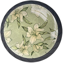 Fiori di giglio verde disegnati a mano Pomelli per Porta Set di 4 Pomelli per Mobili Manopole per Cassetti Cucina Armadio Vetro
