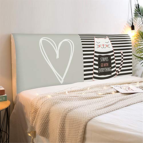 Fansu Copertura Testiera Letto Singolo/Matrimoniale, Gatto Stampa Elastica Antipolvere All-inclusive Copertura per testiera per Letto, Decorazione per Camera da Letto (Strisce nere,180cm)