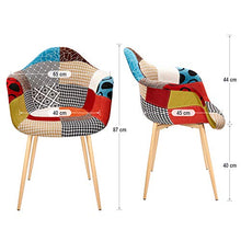 VADIM Sedie per Sala da Pranzo, Stile Moderno da Soggiorno con Schienale in Tessuto di Lino, Gambe in Metallo e Legno, Multicolore, 2 Pezzi