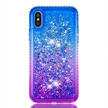 CrazyLemon Custodia per iPhone X/iPhone Xs, sabbie mobili scintillanti lucide e custodia per telefono in TPU in silicone morbido con design pieno di strass per le donne - Blu + Viola