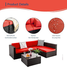 MengFeiNi 5 PCS Patio Mobili Set Divano Componibile All'aperto con Tavolo Tutti I Meteo in Rattan Vimini Cuscini Lavabili Conversazione per Portico Giardino Cortile Bordo Piscina Balcone,Rosso