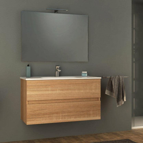 giordanoshop Mobile Bagno Sospeso 100 cm Lavabo e Specchio Tavassi Giove Rovere Chiaro
