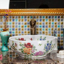 Lavabo in ceramica con motivo floreale vintage e uccelli, 400 mm x 400 mm x 150 mm