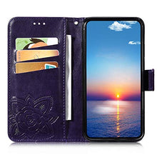 Saceebe Compatibile con Xiaomi play Custodia pelle Cover a libro Portafoglio Flip Case [Custodia in pelle goffrata con fiori e farfalle con cordino] anteriore e posteriore Bumper Case,viola scuro