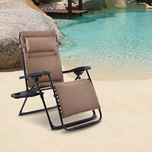Y-NOT Sedia Sdraio Reclinabile con Portabicchieri Sedia Reclinabile per Esterni Extra Larga con Poggiatesta Imbottito Lettino Pieghevole e Impermeabile per Giardino, Piscina e Spiaggia (Cachi)