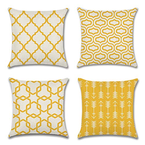 Artscope 4 Pack Moderno Stile Geometrico Semplice Federa per Cuscino Poliestere Biancheria Gettare Cuscino Decorativo Caso Federe Divano Auto Home Decor 45 x 45 cm (Giallo)