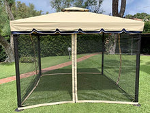MLI Gazebo in Alluminio 3X3 da Giardino BLT-2001BLU con Telo di Copertura Impermeabile da 450gr Ecrù Chiaro con Balza Blu Navy - Doppio Tetto Anti Vento Antipioggia - Zanzariere - Teli Laterali