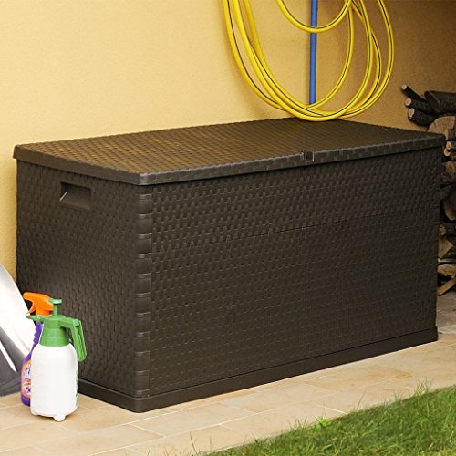 Tidyard Cassapanca da Esterno, Cassapanca Contenitore, Baule da Esterno, Cassapanca da Giardino Impermeabile, con Ruote, Chiudibile a Chiave 120x56x63 cm Marrone