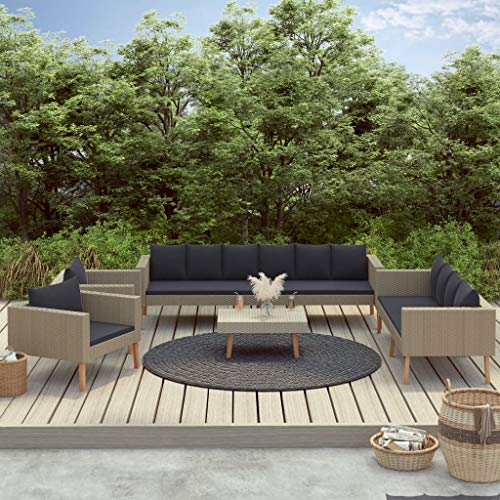 SKM Set Divani da Giardino 5 pz con Cuscini in Polyrattan Beige