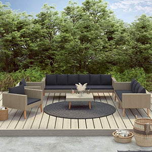 SKM Set Divani da Giardino 5 pz con Cuscini in Polyrattan Beige