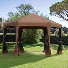 Outsunny Gazebo da Giardino Pieghevole con Zanzariera, Struttura Esagonale Acciaio e Poliestere, 3.6x3.6x2.6m Marrone