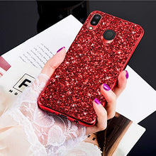 Saceebe Compatibile con Galaxy M20 Custodia Silicone TPU Paillettes Glitter Strass Silicone TPU Case PC Coperture [placcatura bordo] Bumper Case Ultra Sottile Antigraffio,rosso&
