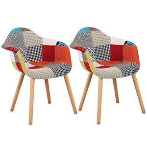 N/A Set di 2 poltrone patchwork con schienale morbido e moderno tessuto di lino per soggiorno, sala da pranzo, camera da letto (rosso)