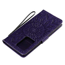Artfeel Pelle Portafoglio Custodia per Samsung Galaxy S20 Ultra 6.9 Pollice,Flip Magnetica Viola Cover Sbalzato Girasole Modello Libro Stile con Carta Slot Cinturino Supporto Cover